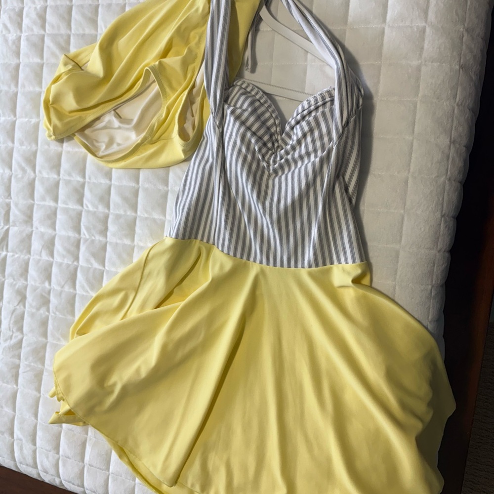 Jessica Rey Striped Yellow Halter Swim Dress